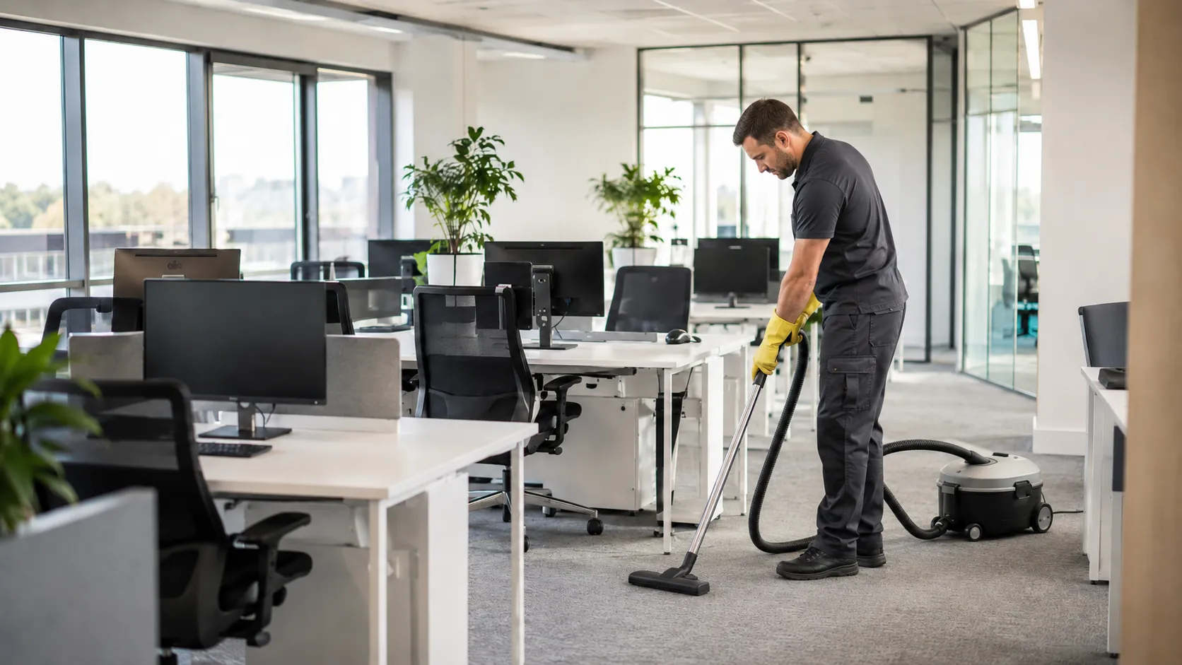 Reinigungskraft bei der Büroreinigung in Basel